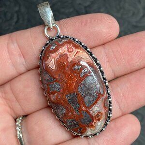 Red Marcasite Lace Agate Pendant Crystal Stone Jewelry